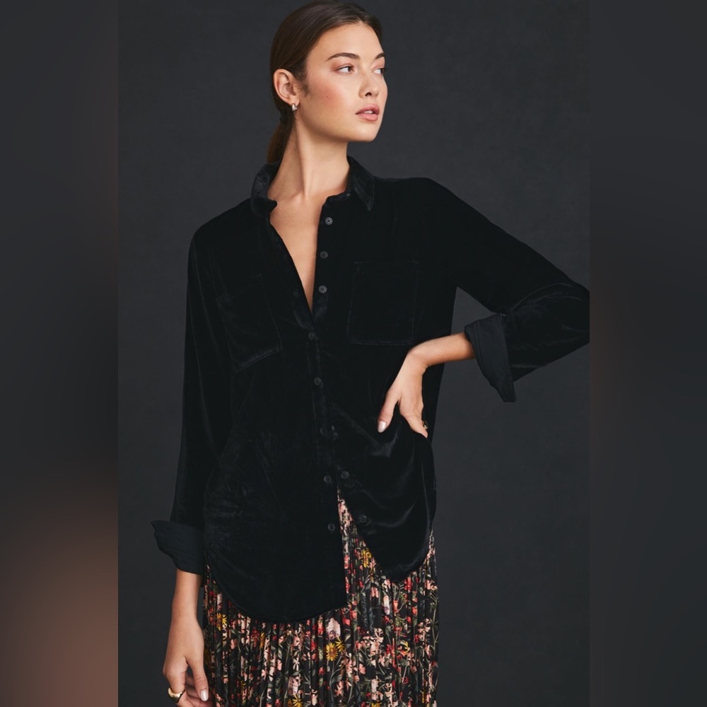 Anthropologie Relaxed Velvet Buttondown Sz XLP